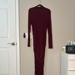 SHEIN Burgundy Long Sleeve Turtleneck Maxi Dress